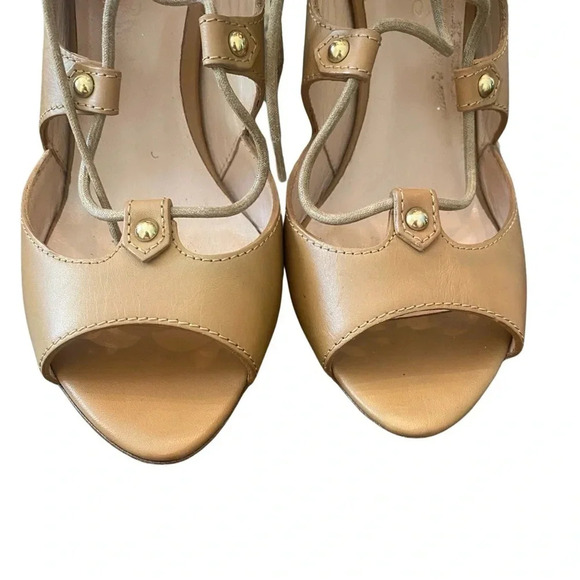 Club Monaco Leather Beige Laced Up Heels - Picture 6 of 10